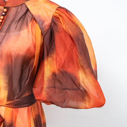 Women's Floral Print Puff Sleeve Fishtail Loose Maxi Dress