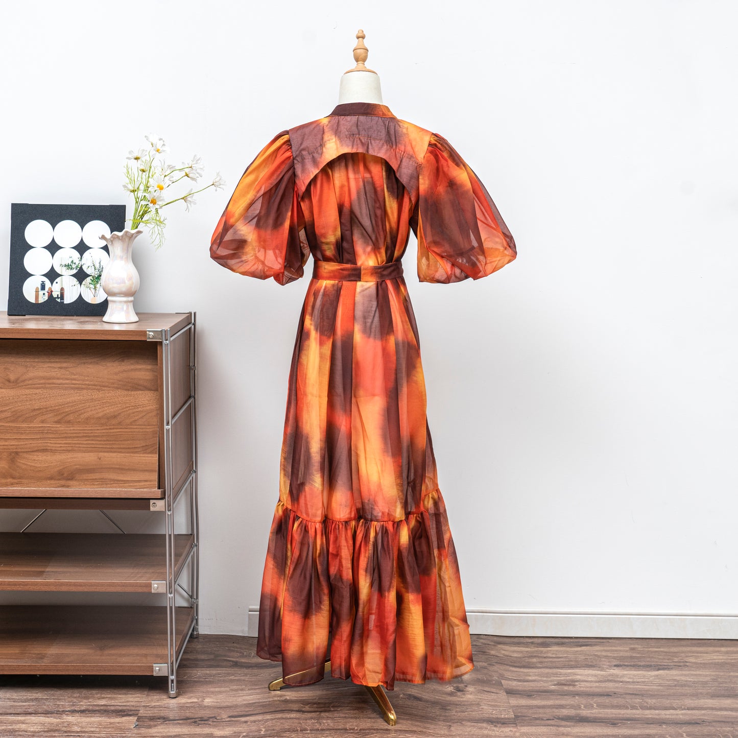 Women's Floral Print Puff Sleeve Fishtail Loose Maxi Dress