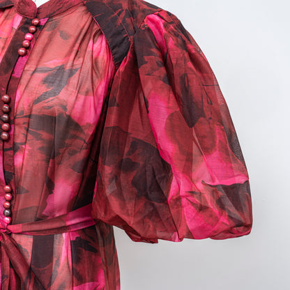 Women's Floral Print Puff Sleeve Fishtail Loose Maxi Dress