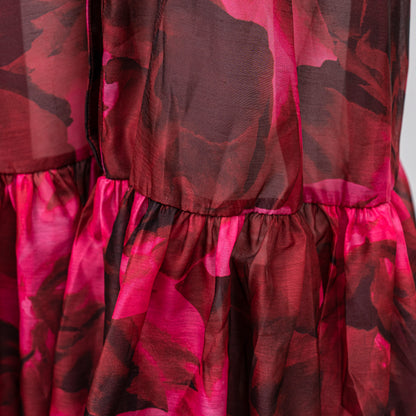 Women's Floral Print Puff Sleeve Fishtail Loose Maxi Dress