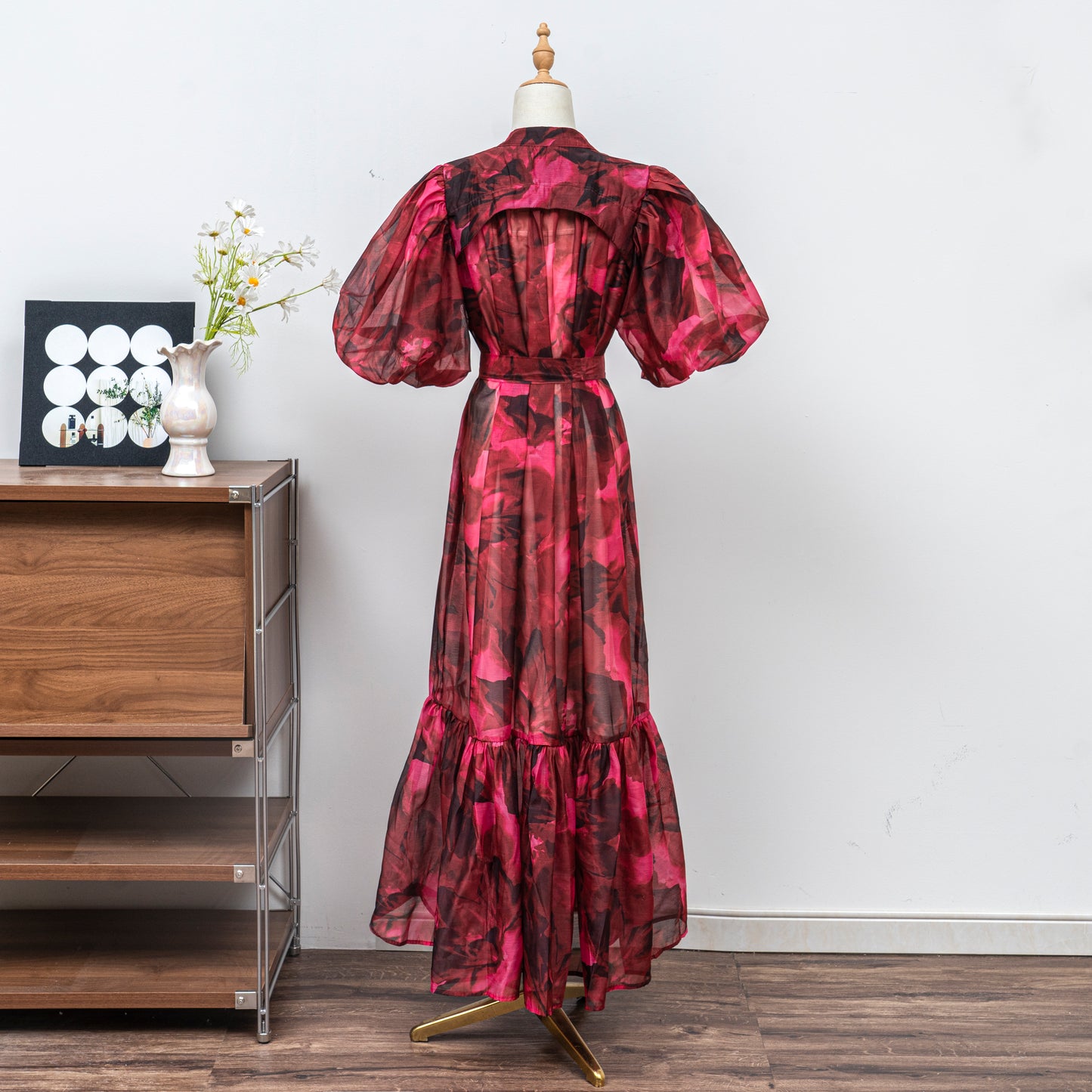 Women's Floral Print Puff Sleeve Fishtail Loose Maxi Dress