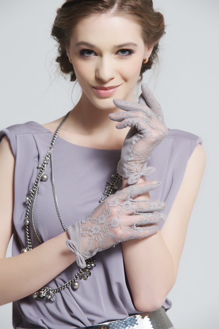 Lace Bow Gloves for Women Sun Uv Protection Gloves