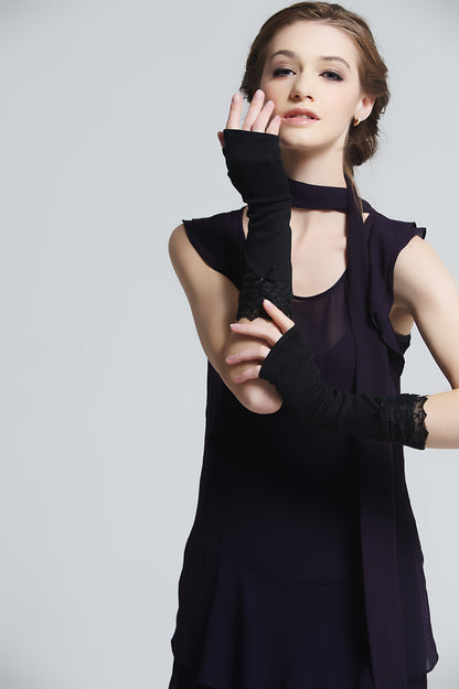 Women's Short Lace Gloves Fingerless Sunscreen Gloves