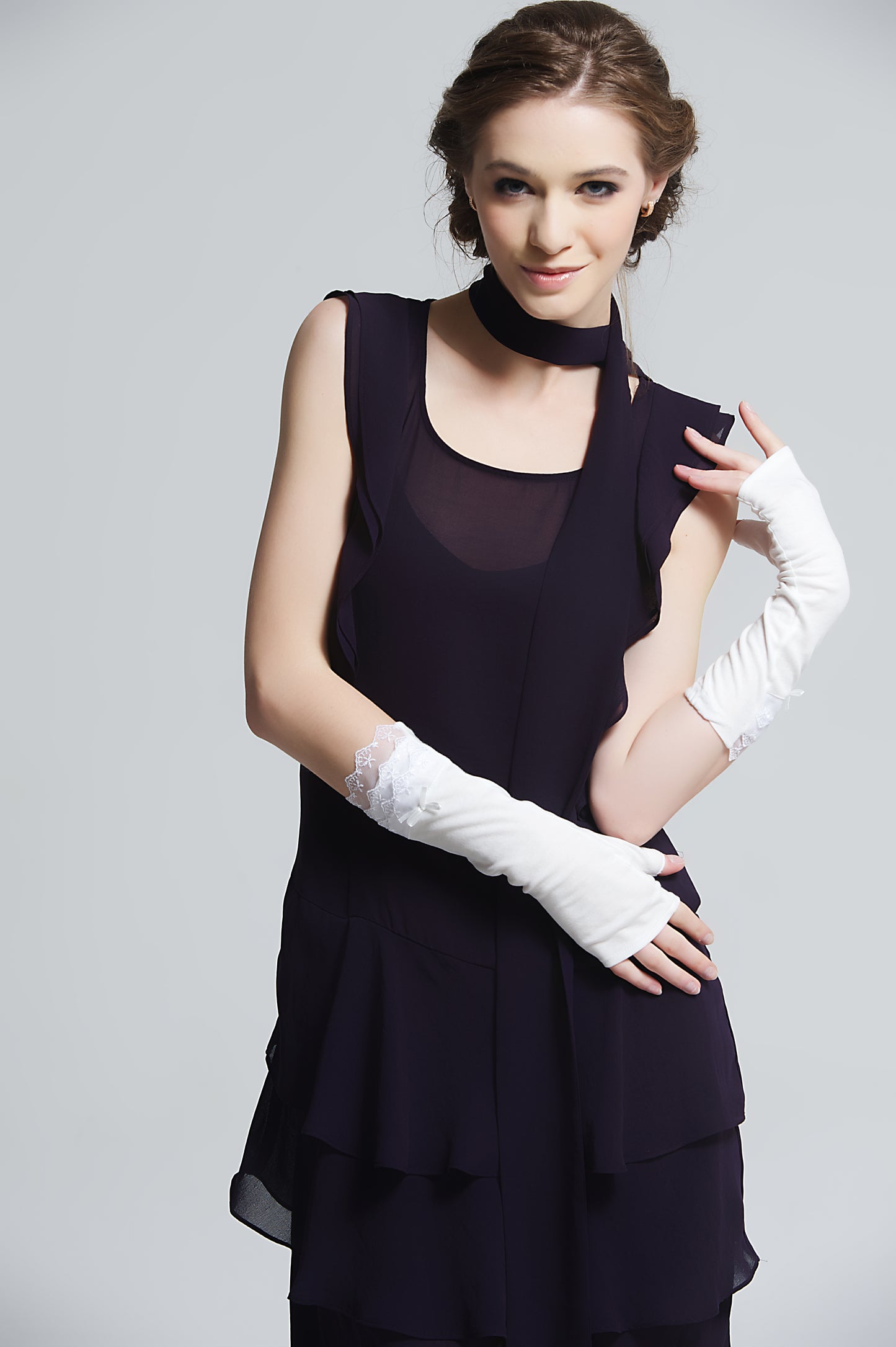 Women's Short Lace Gloves Fingerless Sunscreen Gloves