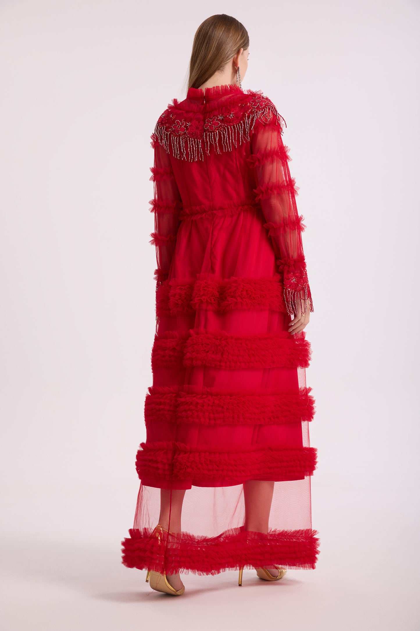 Royal Romance Beads Embroidery Tassels Embellished Cake Dress