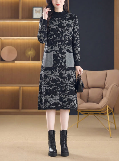 Women's Long Sleeve Knit Sweater Dress With Pocket