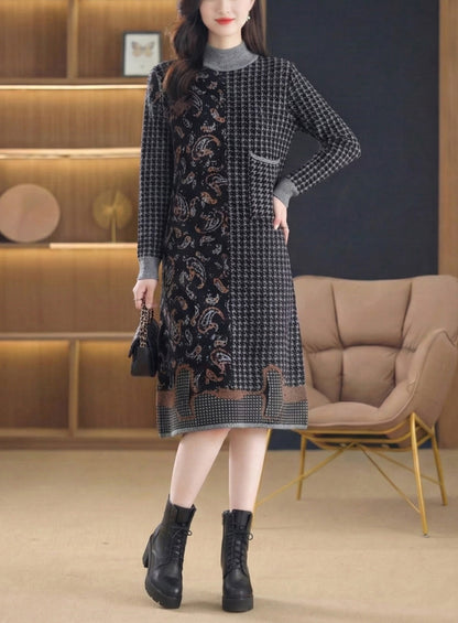 Women's Long Sleeve Knit Sweater Dress With Pocket