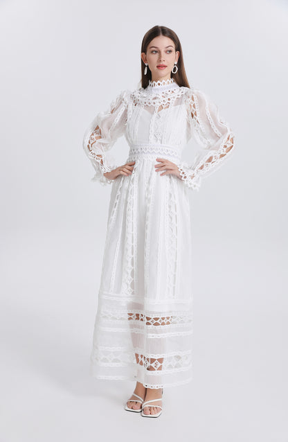 Elegant French-Inspired Lace Hollowed-out Maxi Dress
