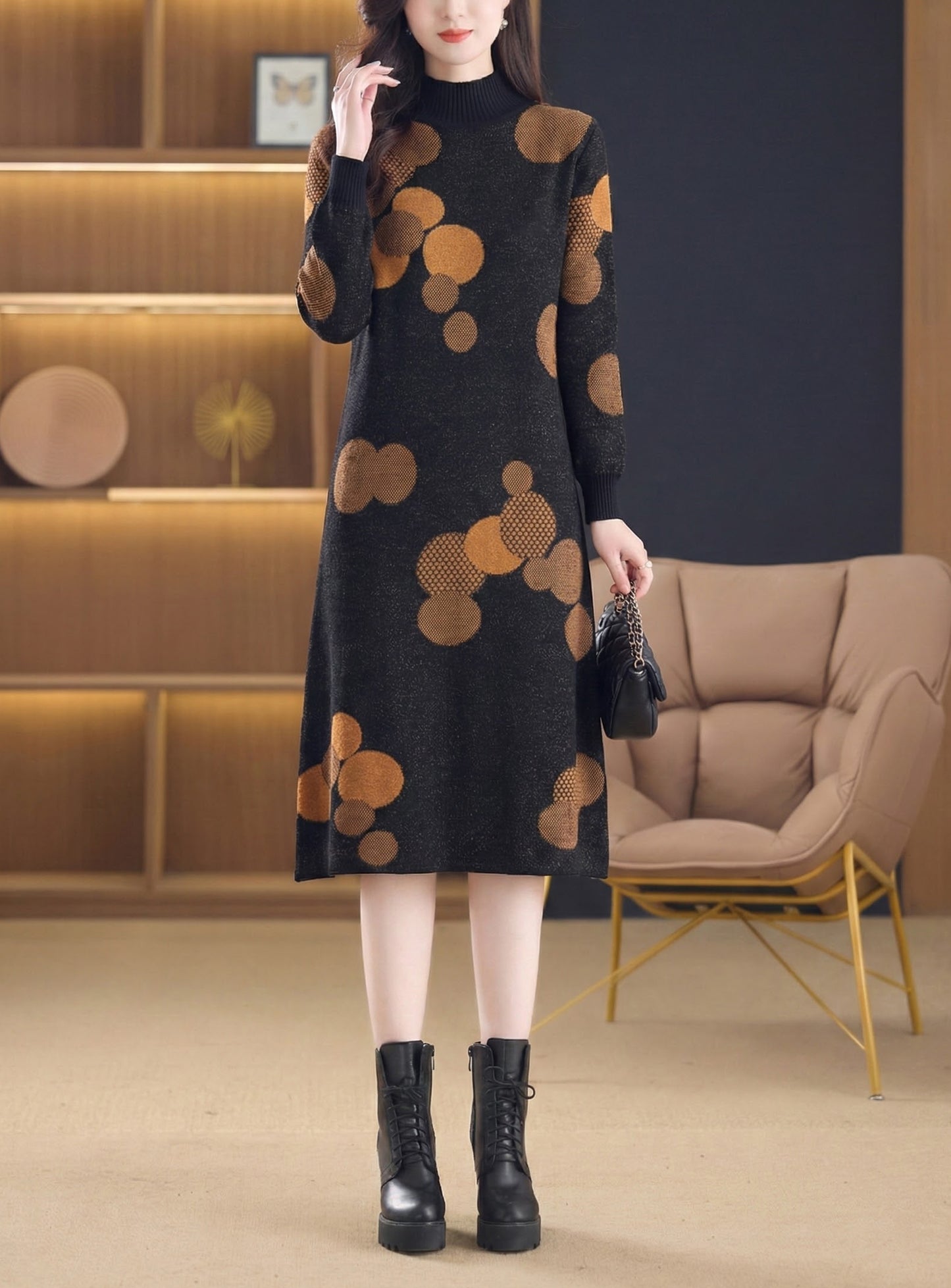 Women's Turtleneck Long Sleeve Knit Sweater Dress