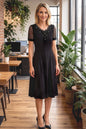 Women's Short Sleeve Stretch Pocket Midi Dress - LAI MENG FIVE CATS