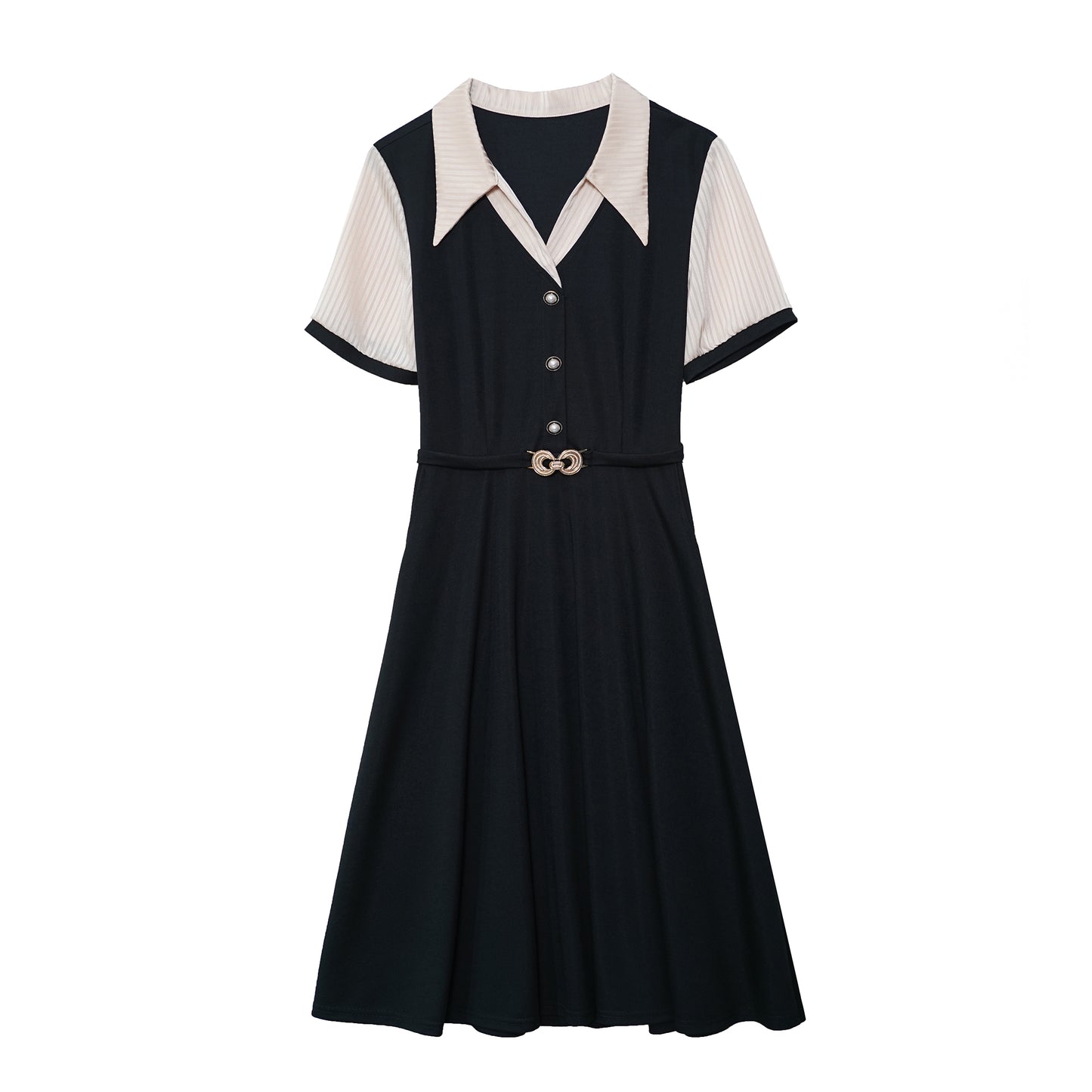 26-Women's Lapel V-Neck  Pockets Midi Dress