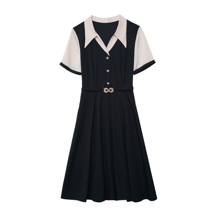 26-Women's Lapel V-Neck  Pockets Midi Dress