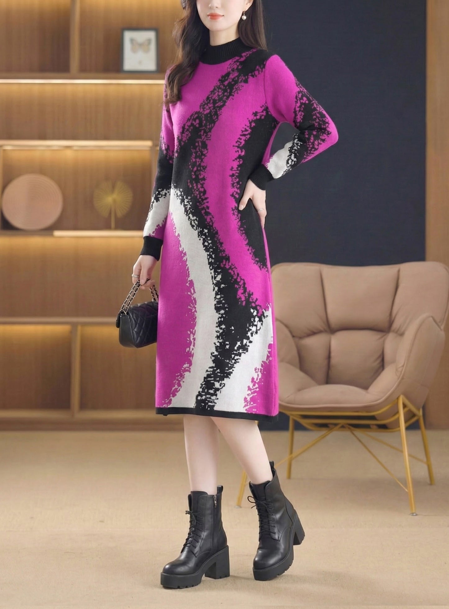 Women's Turtleneck Long Sleeve Knit Sweater Dress