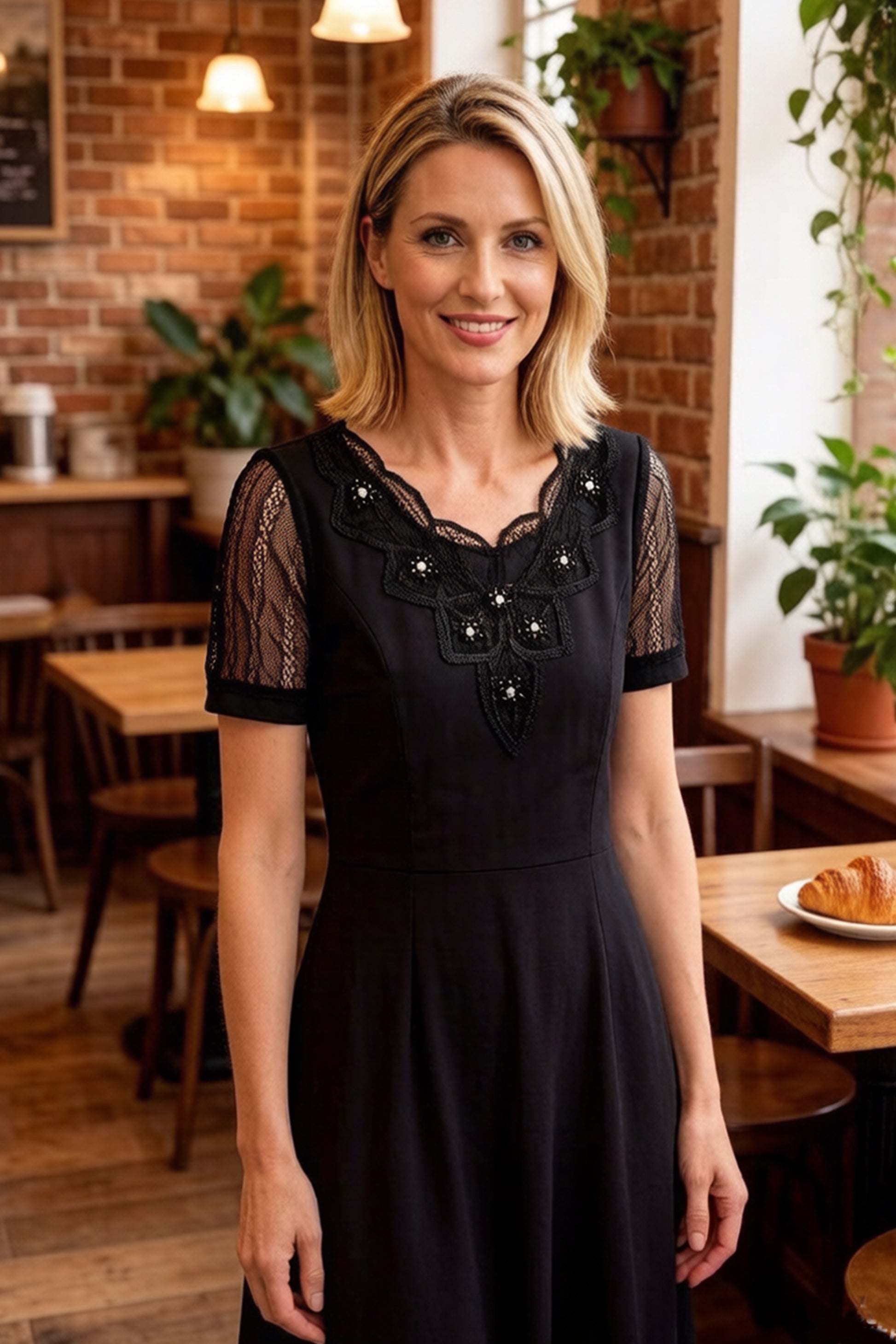 Women's Short Sleeve Stretch Pocket Midi Dress - LAI MENG FIVE CATS