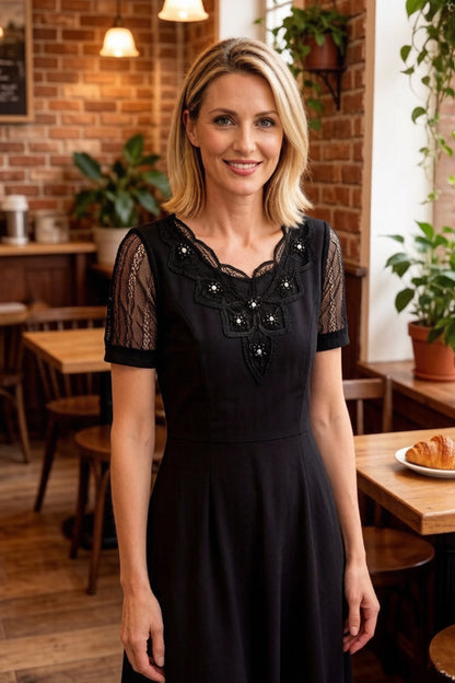 Women's Short Sleeve Stretch Pocket Midi Dress - LAI MENG FIVE CATS