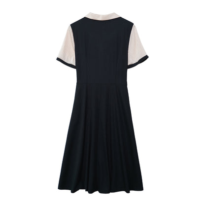 26-Women's Lapel V-Neck  Pockets Midi Dress