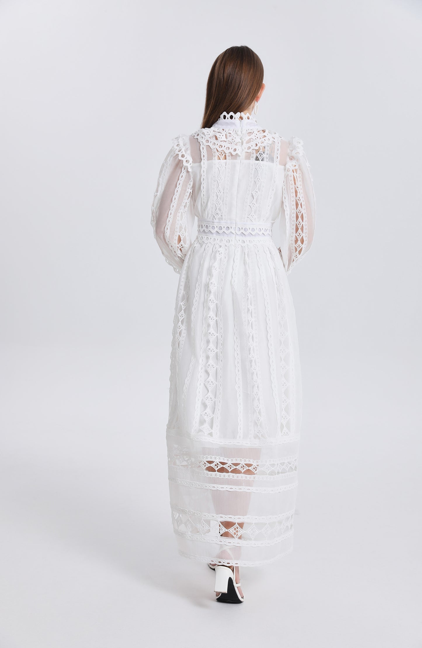 Elegant French-Inspired Lace Hollowed-out Maxi Dress