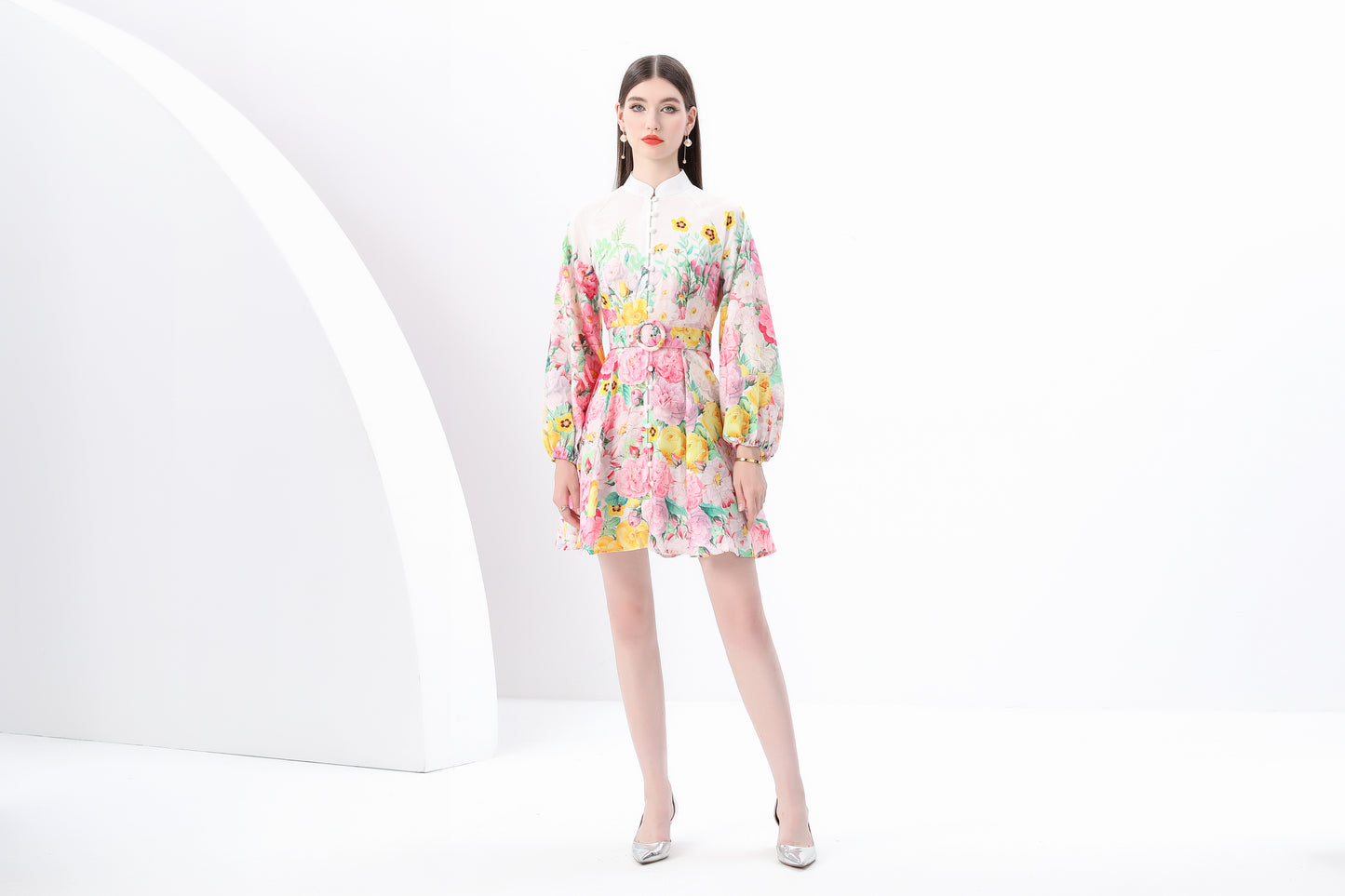 Women's Lantern Long Sleeve Floral Print Dresses