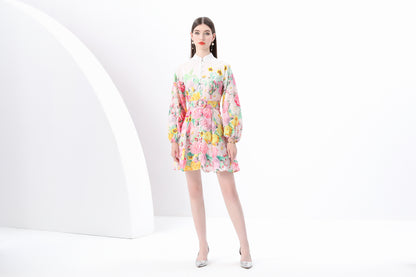 Women's Lantern Long Sleeve Floral Print Dresses