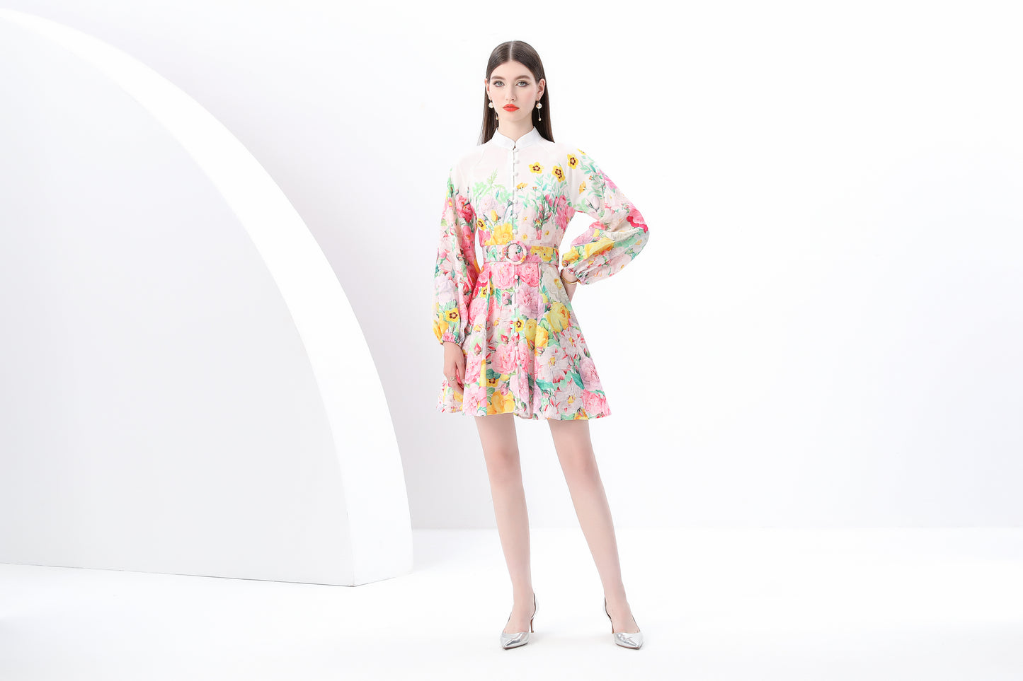 Women's Lantern Long Sleeve Floral Print Dresses