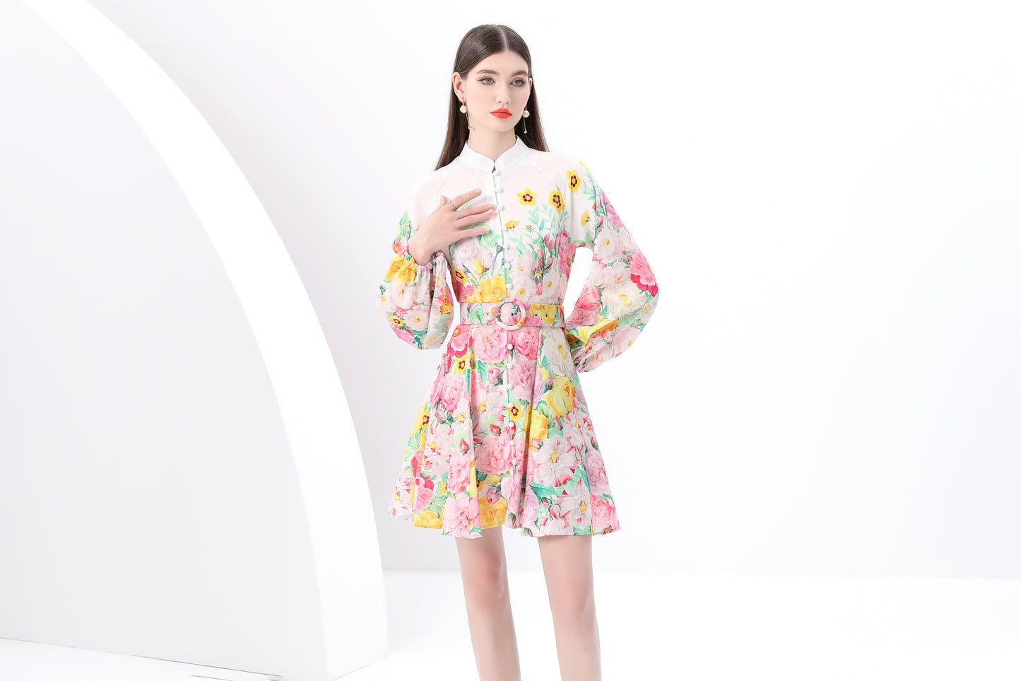 Women's Lantern Long Sleeve Floral Print Dresses