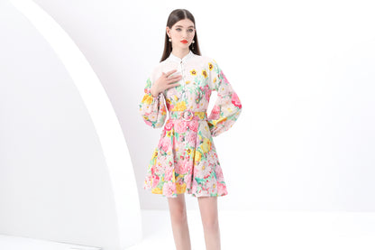 Women's Lantern Long Sleeve Floral Print Dresses