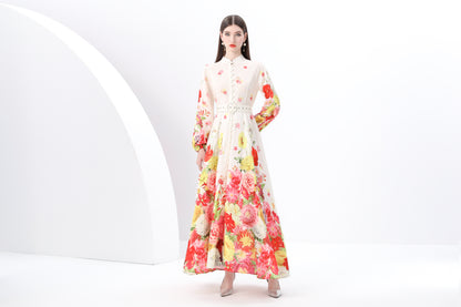 Women's Floral Print Puff Sleeve Split Maxi Dress