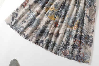 Women's Short Sleeves Print Pocket Button Midi Dress