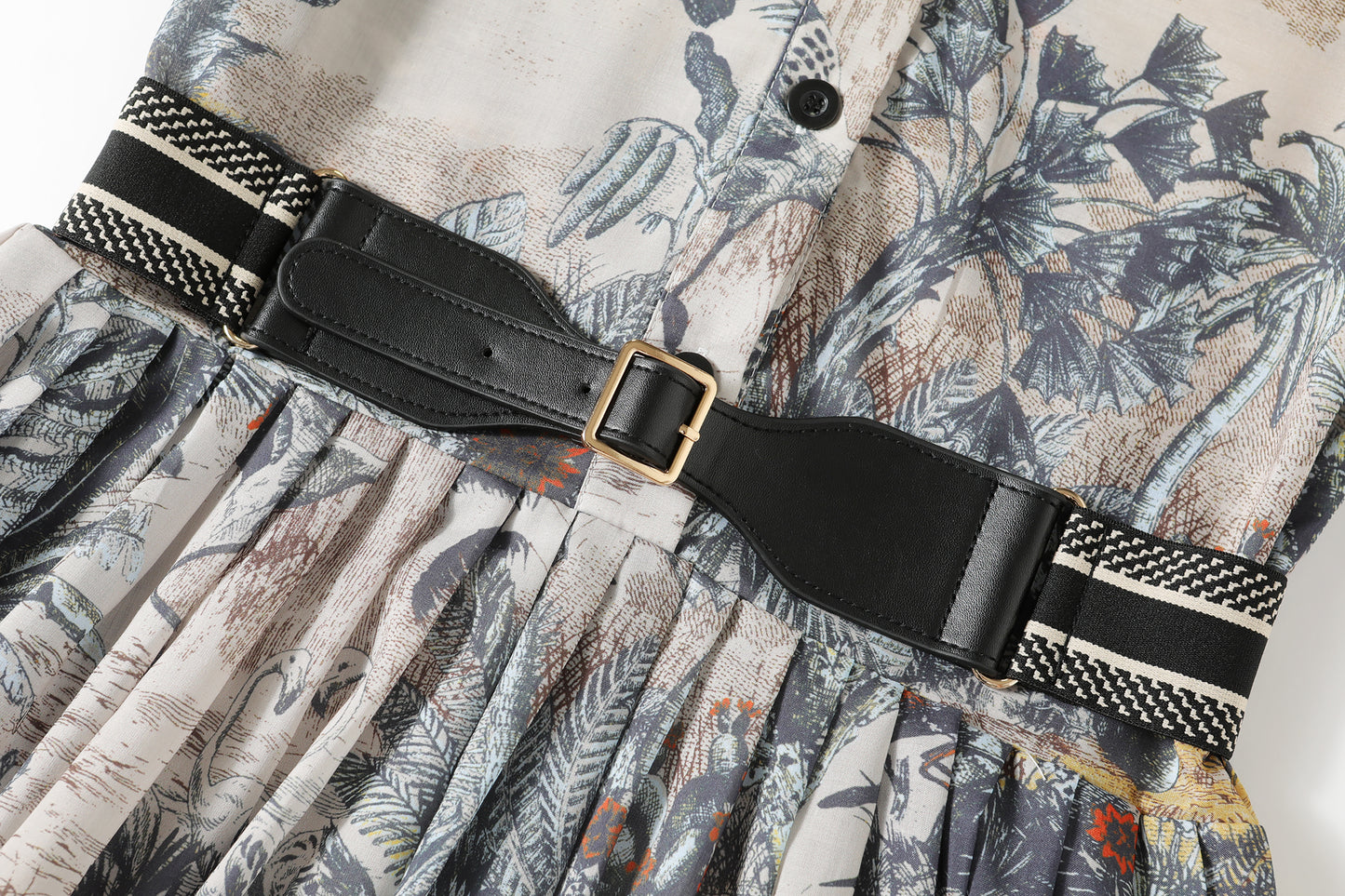 Women's Short Sleeves Print Pocket Button Midi Dress