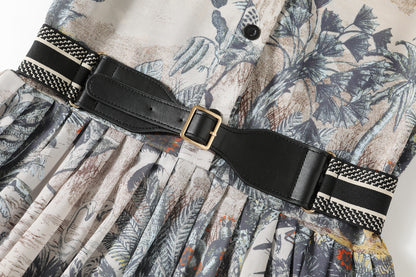 Women's Short Sleeves Print Pocket Button Midi Dress