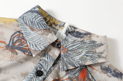 Women's Short Sleeves Print Pocket Button Midi Dress