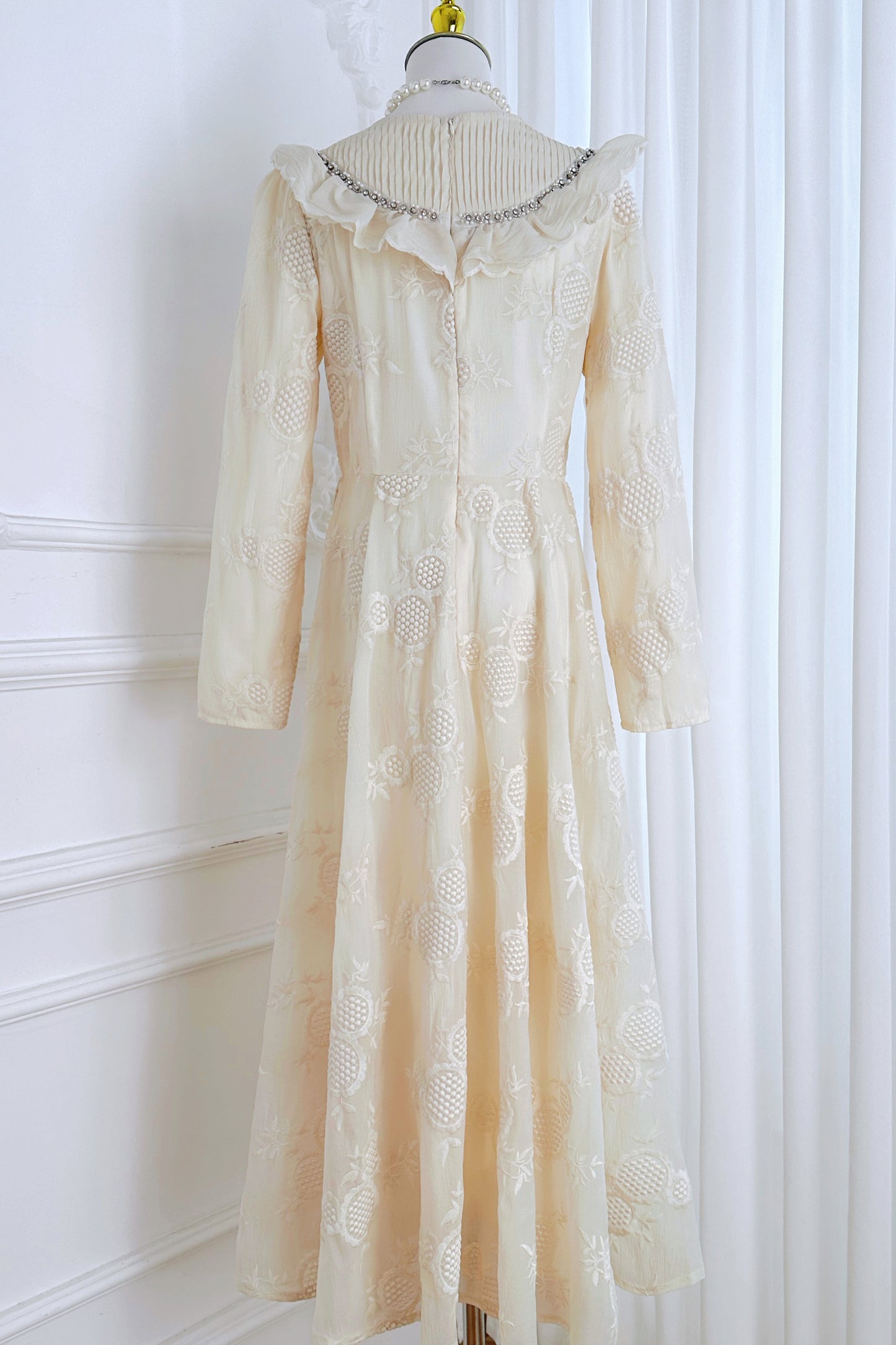 French-Inspired Embroidered Ruffled A-line Maxi Dress