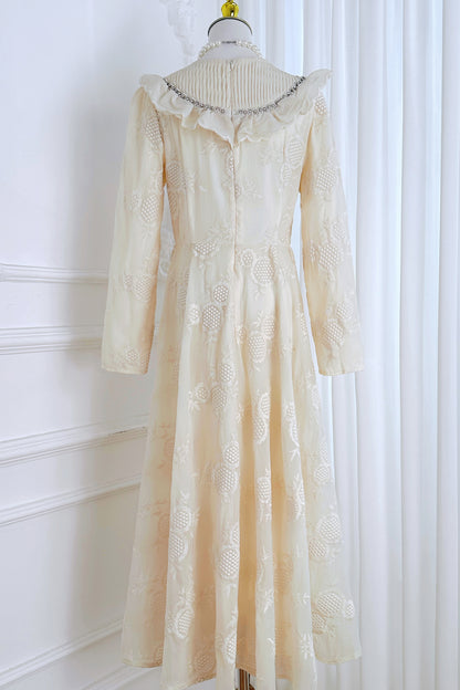 French-Inspired Embroidered Ruffled A-line Maxi Dress