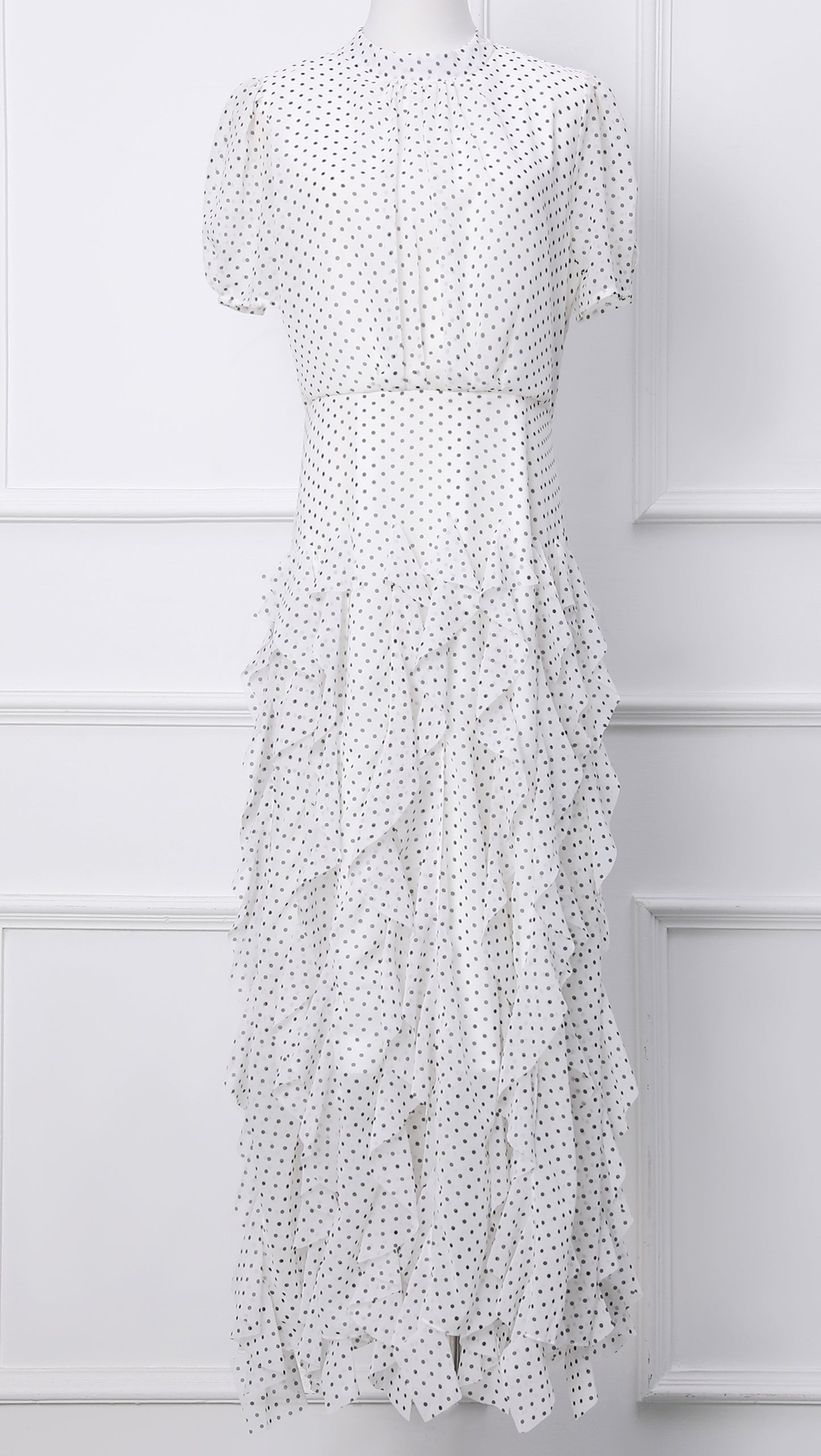 White Polka Dot Ruffle Chiffon Maxi Dress