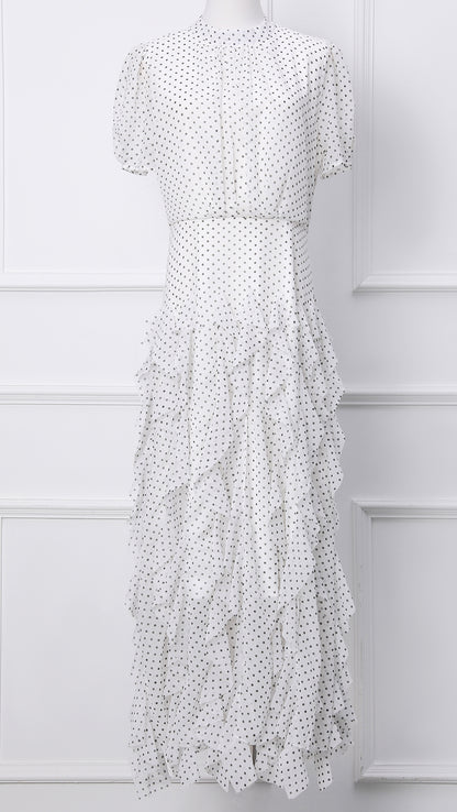 White Polka Dot Ruffle Chiffon Maxi Dress