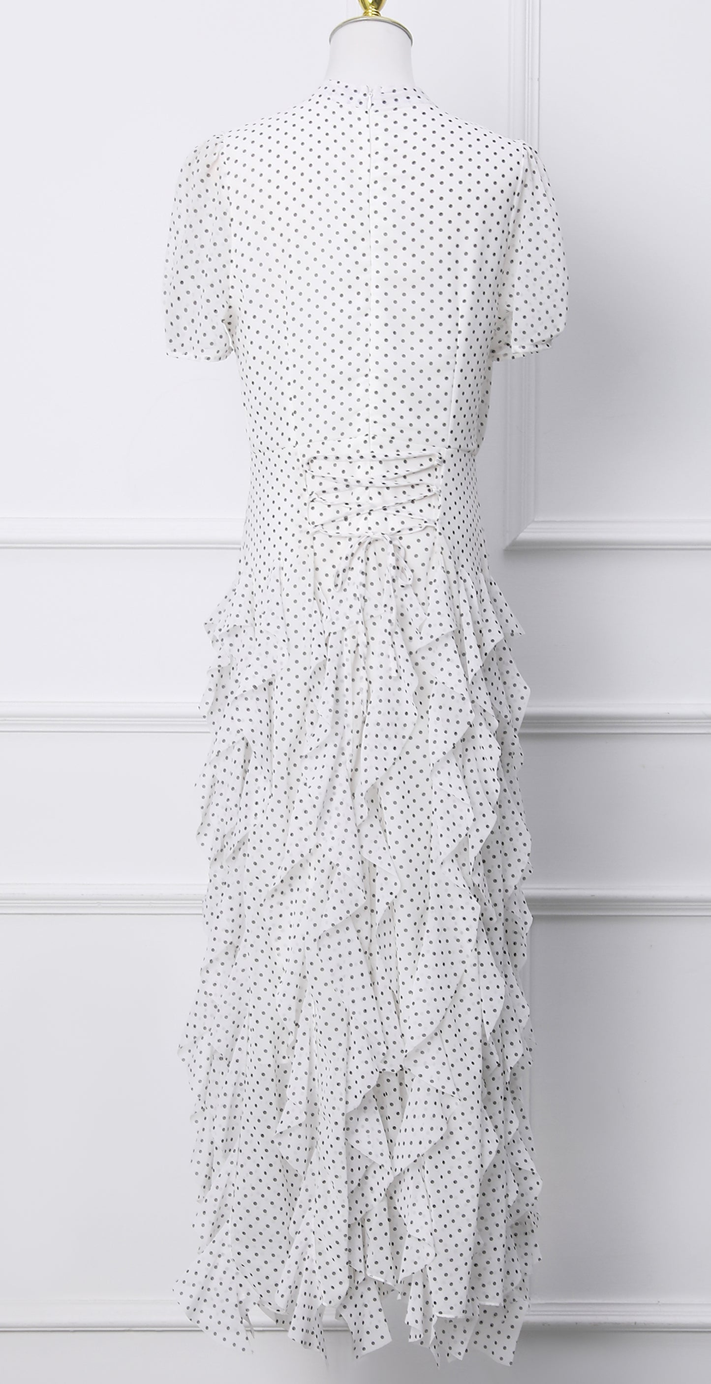 White Polka Dot Ruffle Chiffon Maxi Dress
