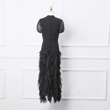 Black Polka Dot Ruffle Chiffon Maxi Dress