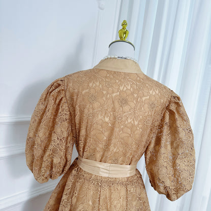 Women's Lace Embroidery Puff Sleeve Midi Dress