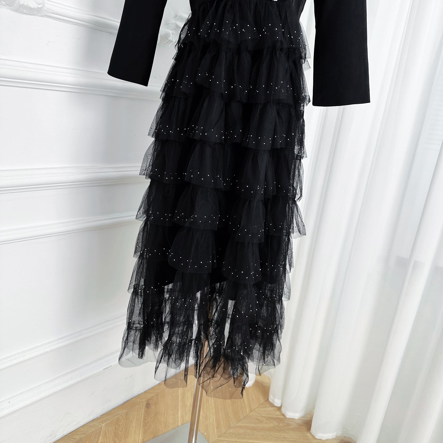 Women's Blazer Dresses Tulle Ruffle Mesh Midi Dress