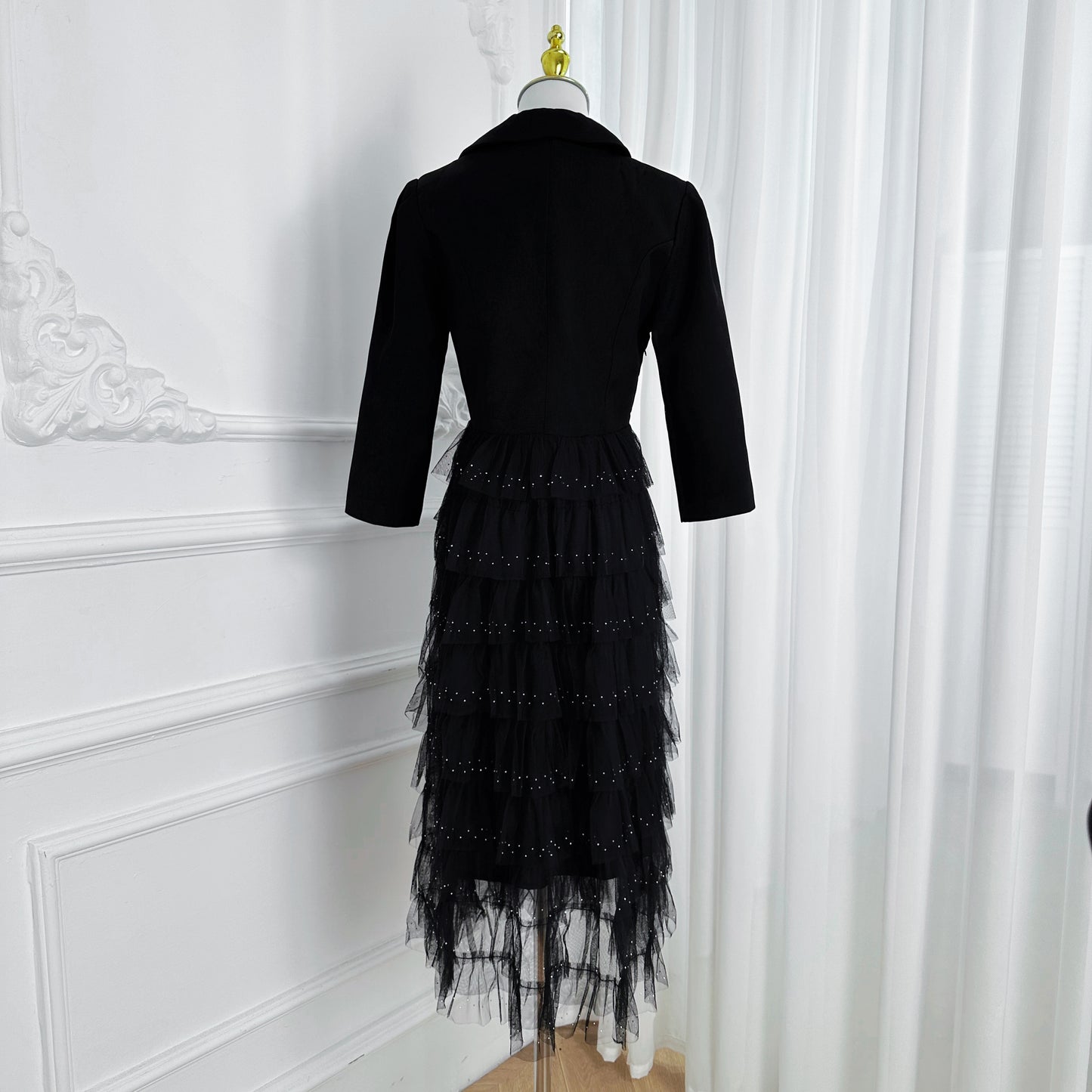 Women's Blazer Dresses Tulle Ruffle Mesh Midi Dress