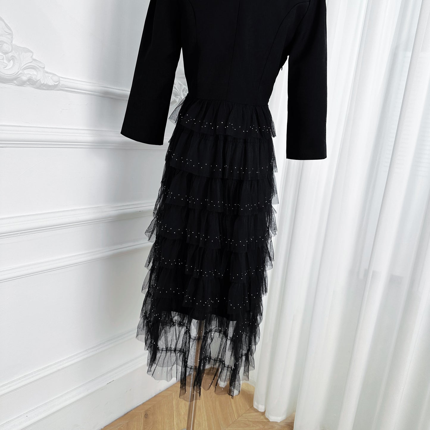 Women's Blazer Dresses Tulle Ruffle Mesh Midi Dress
