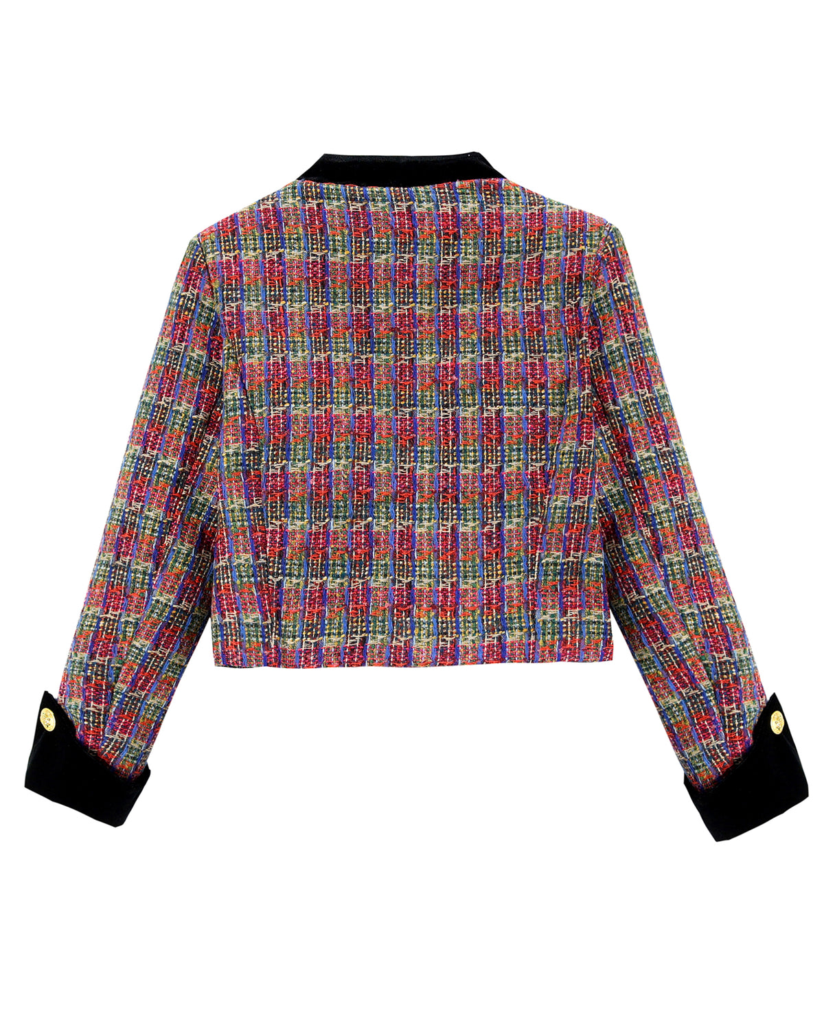 28689-Tweed & Velvet Cropped Jacket | LAI MENG FIVE CATS - LAI MENG FIVE CATS