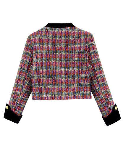 28689-Tweed & Velvet Cropped Jacket | LAI MENG FIVE CATS - LAI MENG FIVE CATS