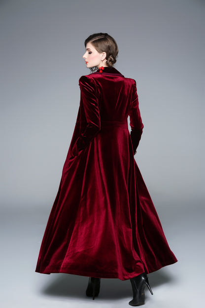 Women’s Long Velvet Coat – Burgundy & Navy | Elegant Fall & Winter Outerwear
