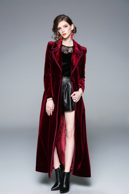 Women’s Long Velvet Coat – Burgundy & Navy | Elegant Fall & Winter Outerwear