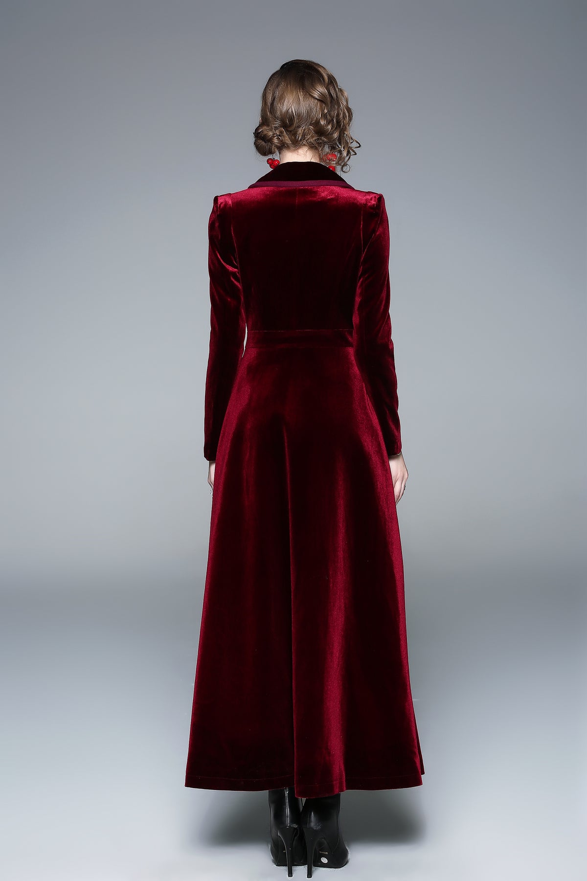 Women’s Long Velvet Coat – Burgundy & Navy | Elegant Fall & Winter Outerwear