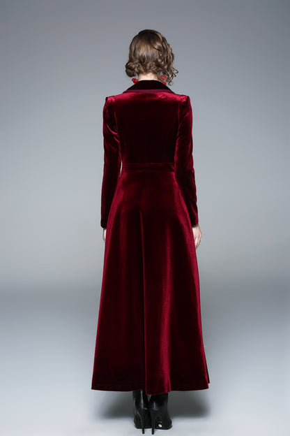 Women’s Long Velvet Coat – Burgundy & Navy | Elegant Fall & Winter Outerwear