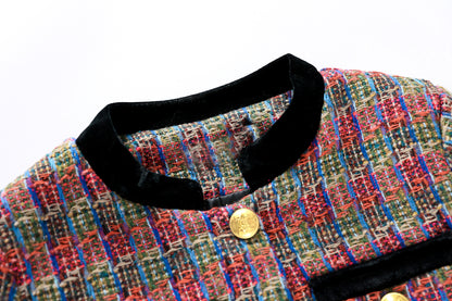 28689-Tweed & Velvet Cropped Jacket | LAI MENG FIVE CATS - LAI MENG FIVE CATS