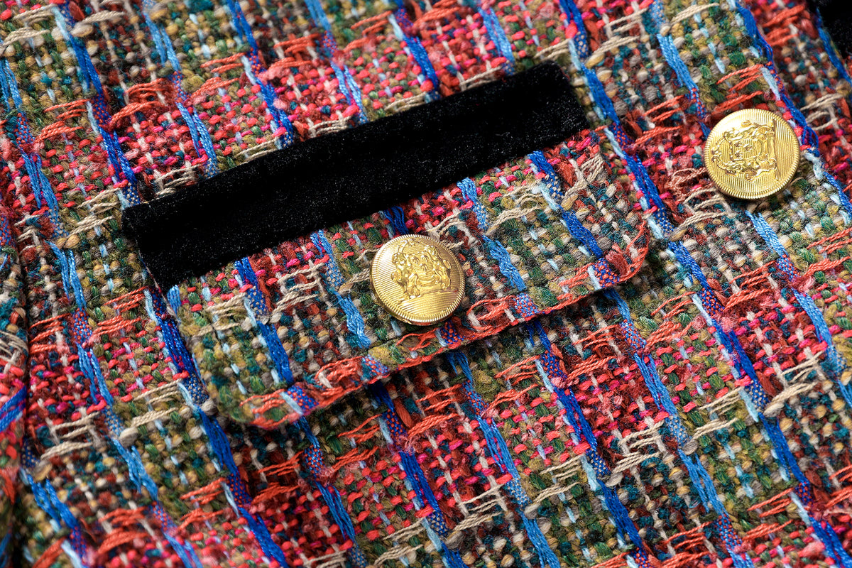 28689-Tweed & Velvet Cropped Jacket | LAI MENG FIVE CATS - LAI MENG FIVE CATS