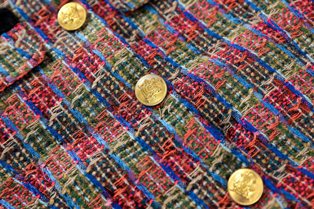 28689-Tweed & Velvet Cropped Jacket | LAI MENG FIVE CATS - LAI MENG FIVE CATS